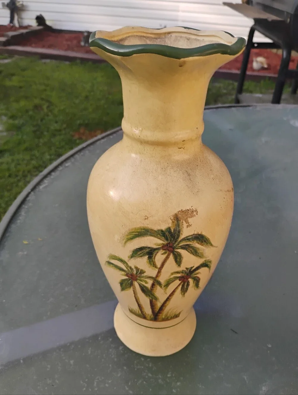 Vintage Faux-Bois Ceramic Vase with Palm Tree Motif